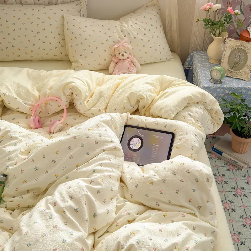 Class a Maternal and Infant-Grade Four-Piece Set, Pure Cotton, Double-Layer Gauze Bed Sheet, Duvet Cover, New Dormitory Fitted Sheet, Three or Four-Piece Set
