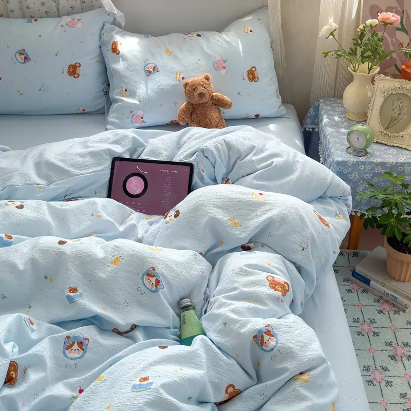 Class a Maternal and Infant-Grade Four-Piece Set, Pure Cotton, Double-Layer Gauze Bed Sheet, Duvet Cover, New Dormitory Fitted Sheet, Three or Four-Piece Set