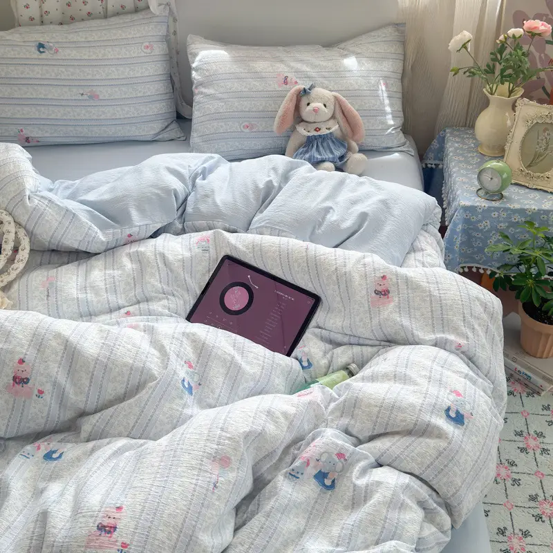 Class a Maternal and Infant-Grade Four-Piece Set, Pure Cotton, Double-Layer Gauze Bed Sheet, Duvet Cover, New Dormitory Fitted Sheet, Three or Four-Piece Set