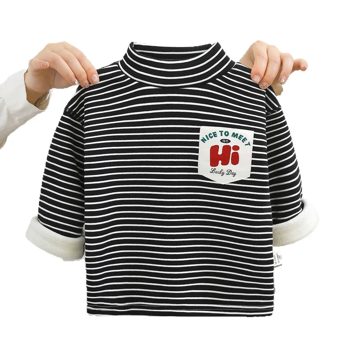 New Kids' Orange Striped Warm Turtleneck Shirt