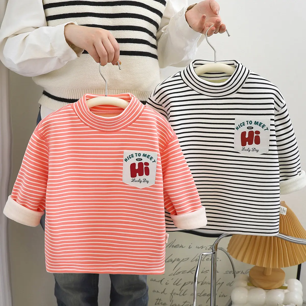 New Kids' Orange Striped Warm Turtleneck Shirt — feature 2