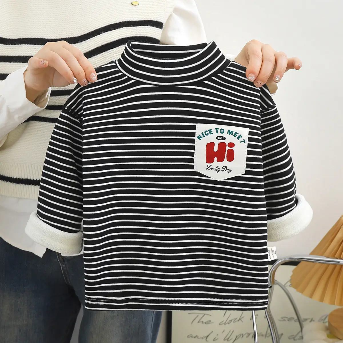 New Kids' Orange Striped Warm Turtleneck Shirt — feature 4