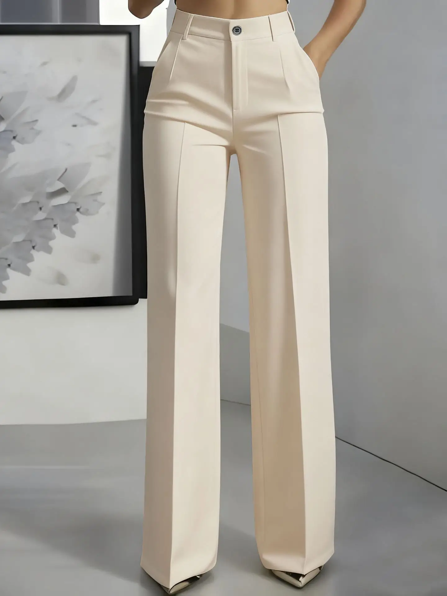 White Wide Leg Pants High Waist Drape Suit 2025 - Image 4