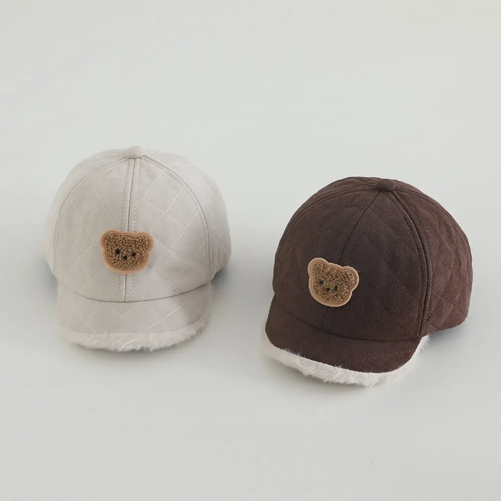Cute Bear Embroidered Winter Cap for Girls Brown - Image 8