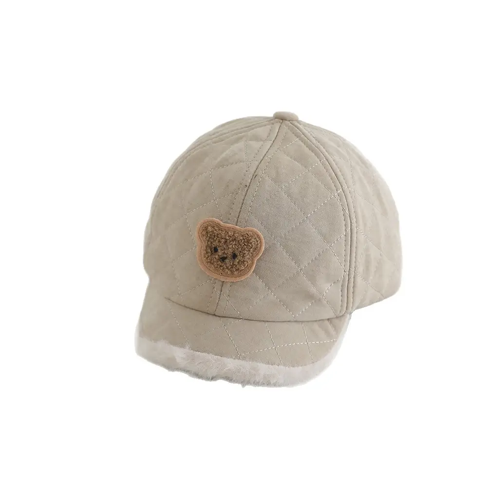 Cute Bear Embroidered Winter Cap for Girls Brown - Image 10