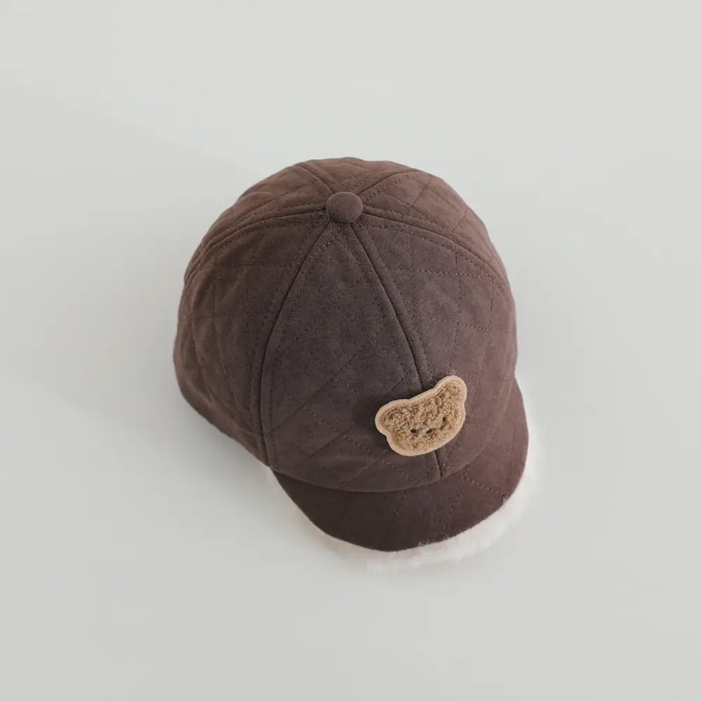 Cute Bear Embroidered Winter Cap for Girls Brown — feature 12