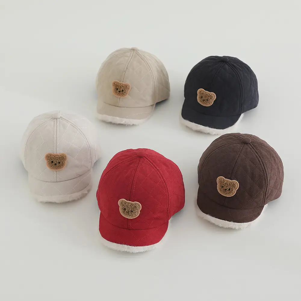 Cute Bear Embroidered Winter Cap for Girls Brown — feature 2