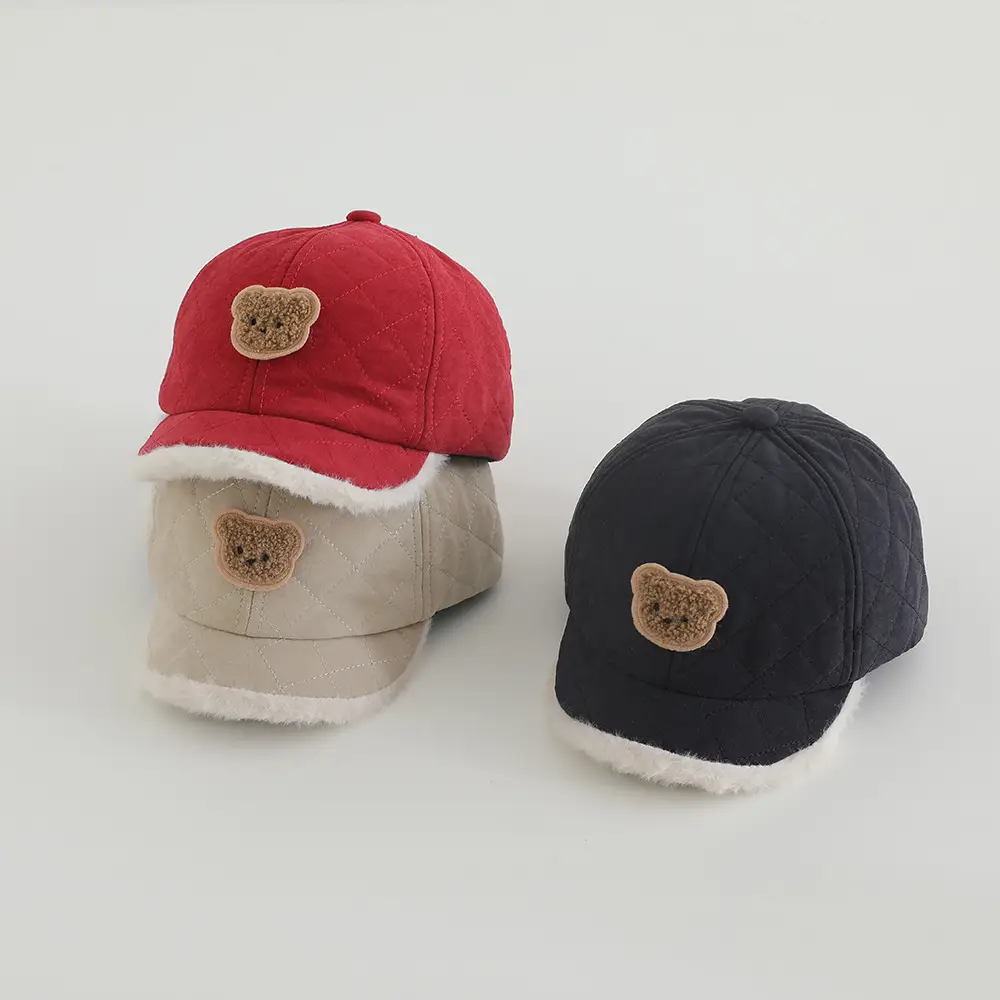 Cute Bear Embroidered Winter Cap for Girls Brown — feature 3