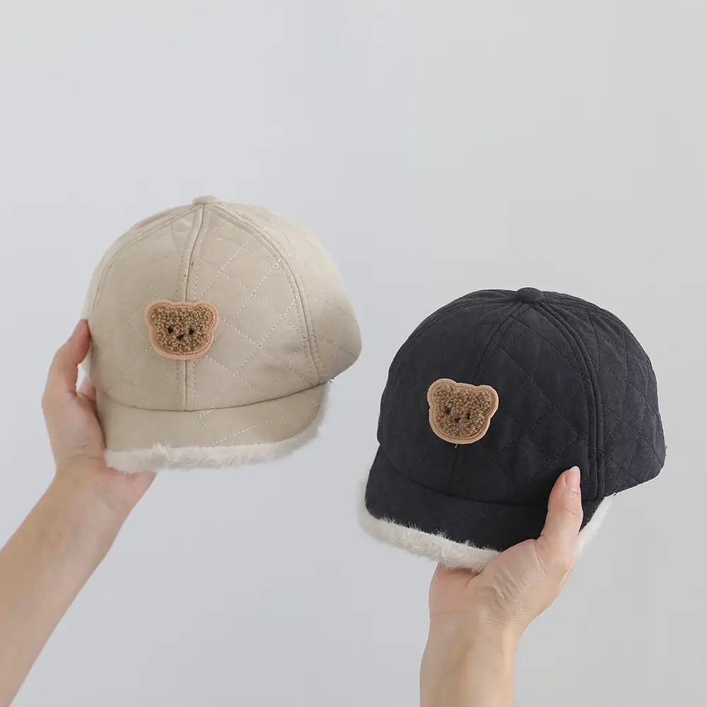 Cute Bear Embroidered Winter Cap for Girls Brown — feature 6