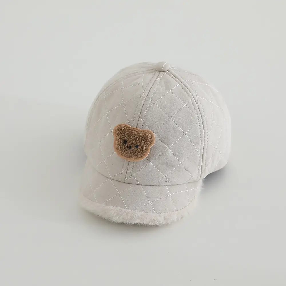 Cute Bear Embroidered Winter Cap for Girls Brown — feature 8