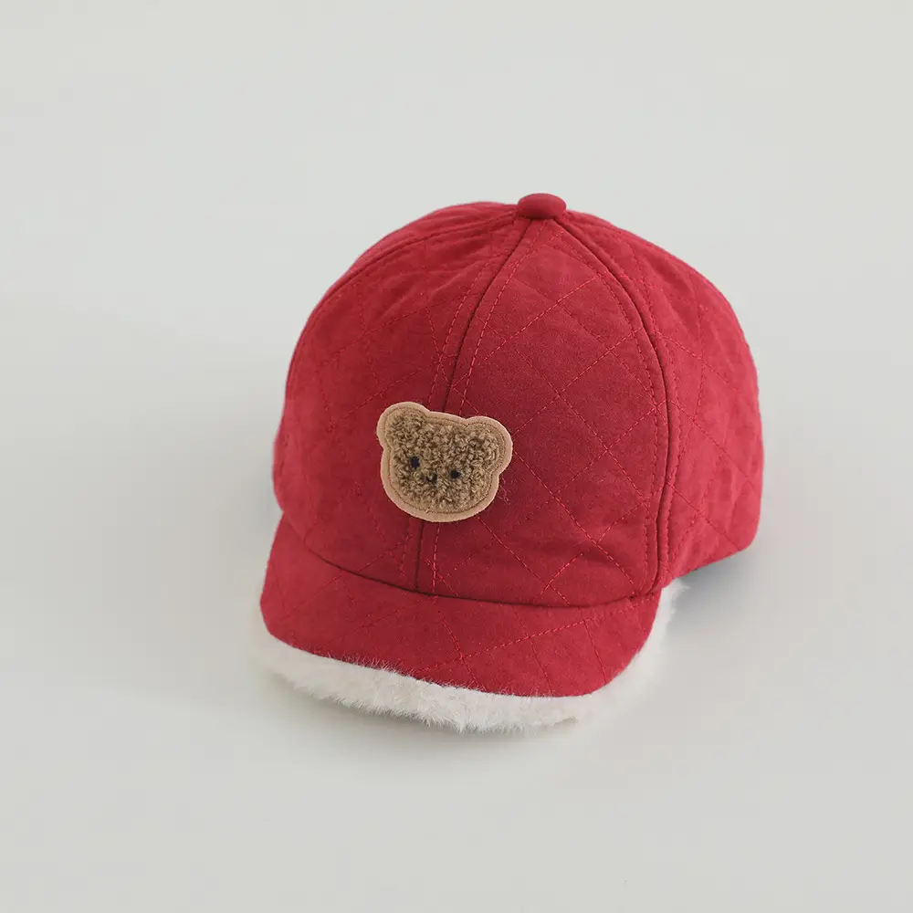 Cute Bear Embroidered Winter Cap for Girls Brown - Image 2