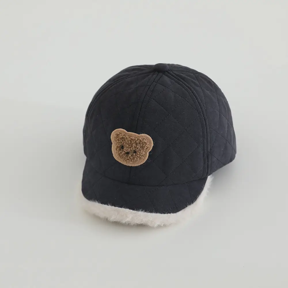 Cute Bear Embroidered Winter Cap for Girls Brown - Image 4