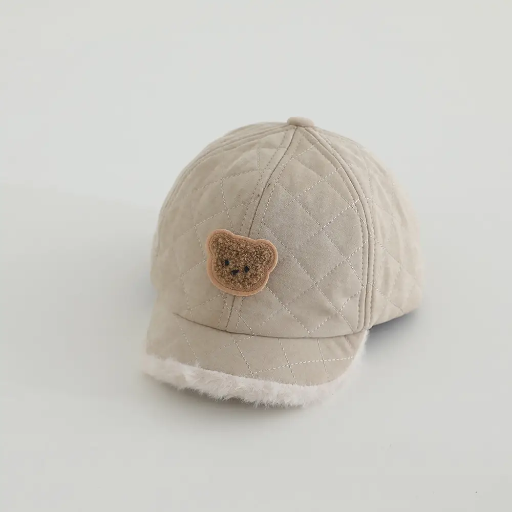 Cute Bear Embroidered Winter Cap for Girls Brown - Image 5