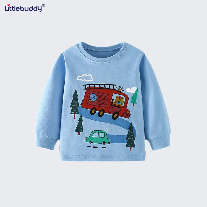 Kids Cotton T-Shirt Set Blue Car Print Casual Winter