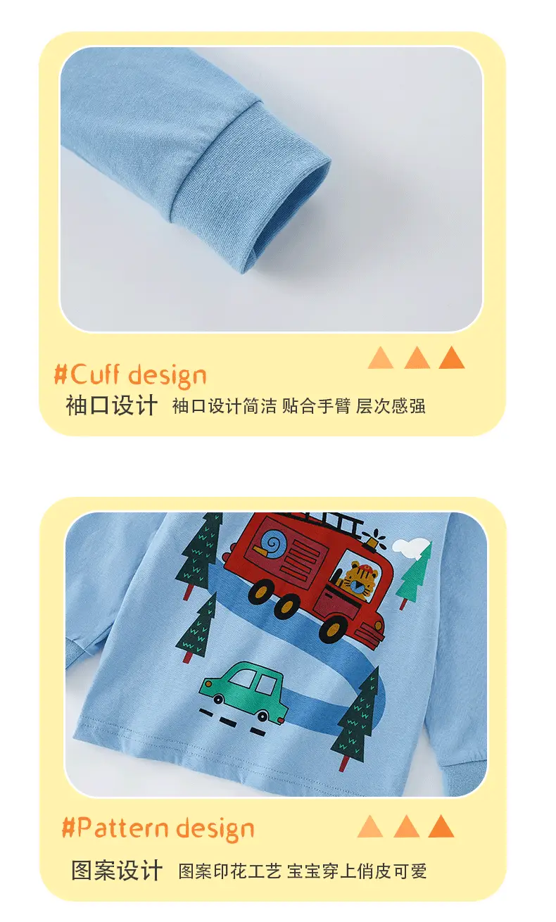 Kids Cotton T-Shirt Set Blue Car Print Casual Winter — feature 11