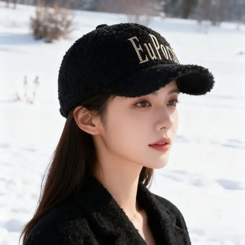 Winter Letter Embroidered Lamb Wool Cap for Men Women - Image 7