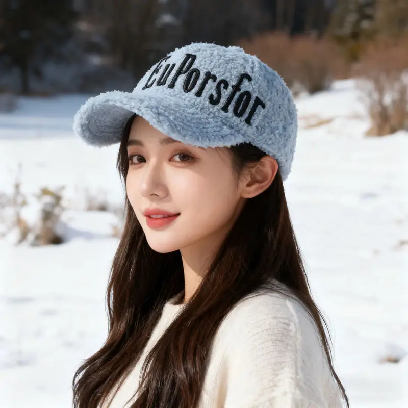 Winter Letter Embroidered Lamb Wool Cap for Men Women — feature 14