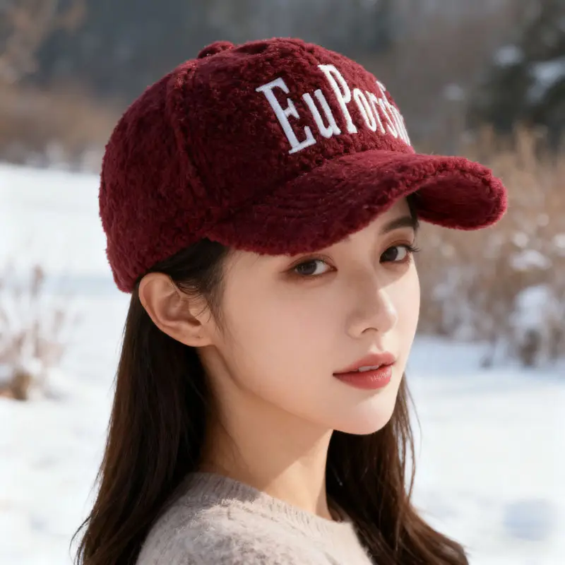 Winter Letter Embroidered Lamb Wool Cap for Men Women — feature 15