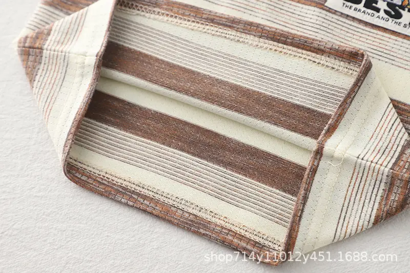 Kids Striped Polo Shirt & Shorts Set Brown Beige — feature 10