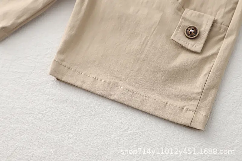 Kids Striped Polo Shirt & Shorts Set Brown Beige — feature 13