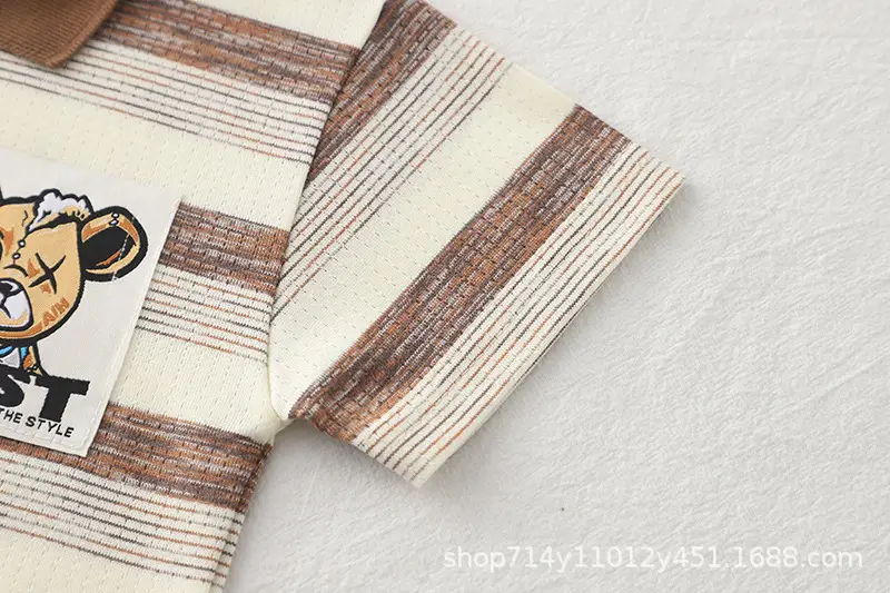 Kids Striped Polo Shirt & Shorts Set Brown Beige — feature 8
