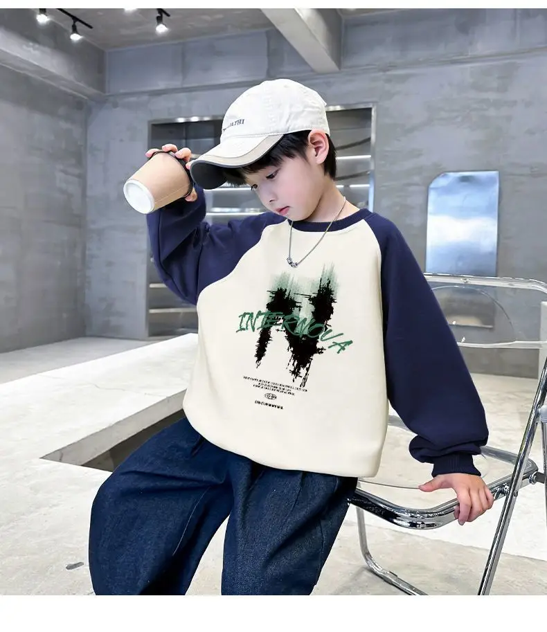 New Kidsren's Letter Long Sleeve Velvet T-Shirt Cream Blue — feature 11