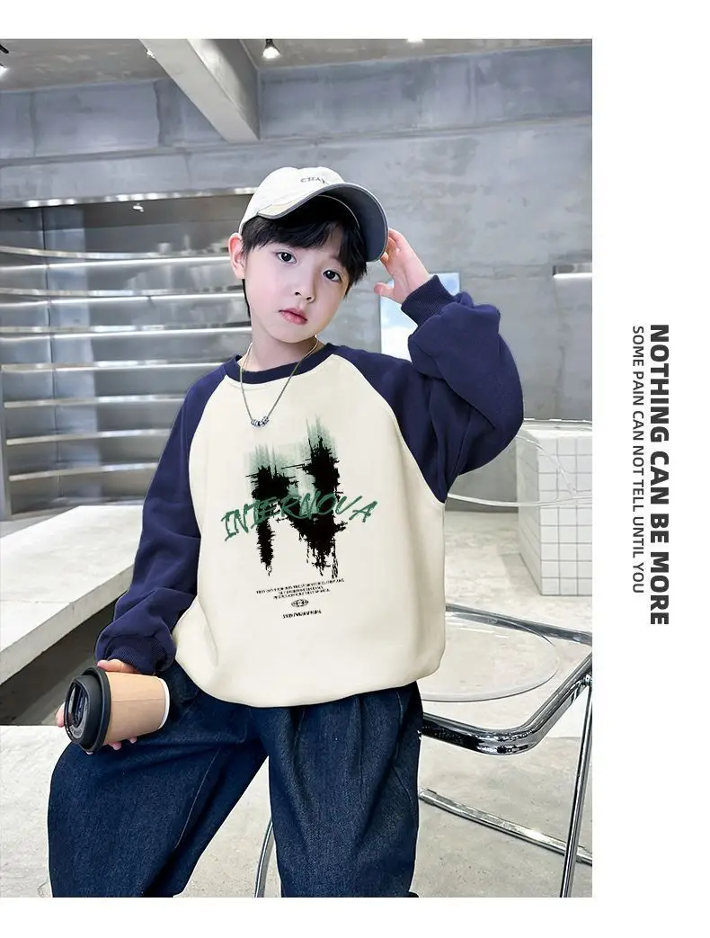 New Kidsren's Letter Long Sleeve Velvet T-Shirt Cream Blue — feature 12