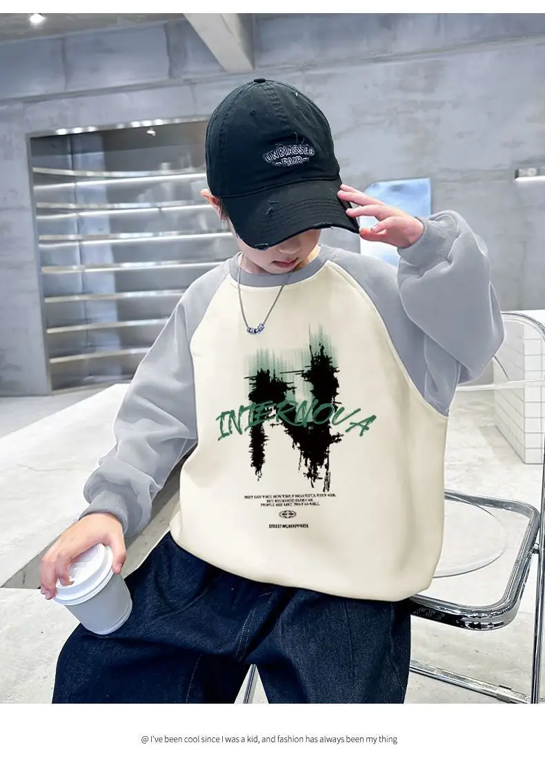 New Kidsren's Letter Long Sleeve Velvet T-Shirt Cream Blue — feature 16
