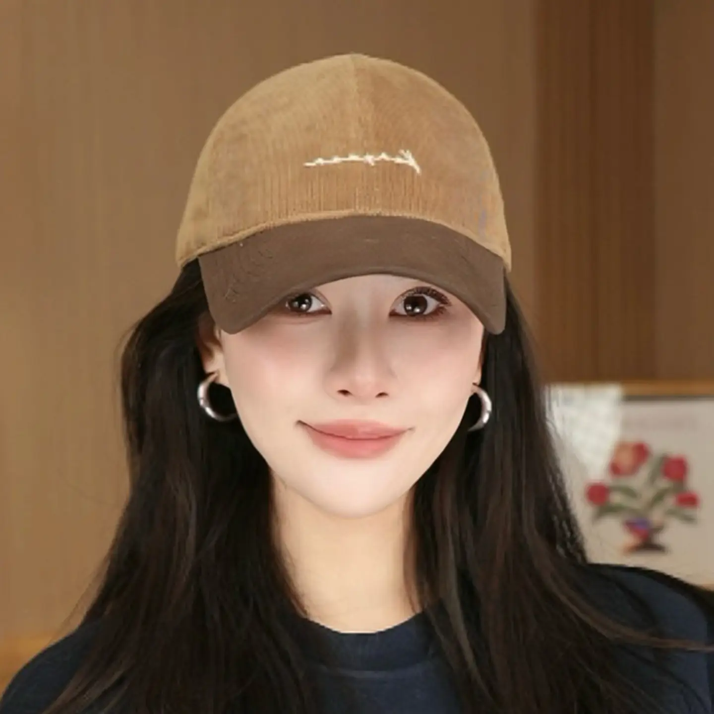 Women Japanese Style Soft Top Baseball Cap Autumn Winter Corduroy Letter — feature 8