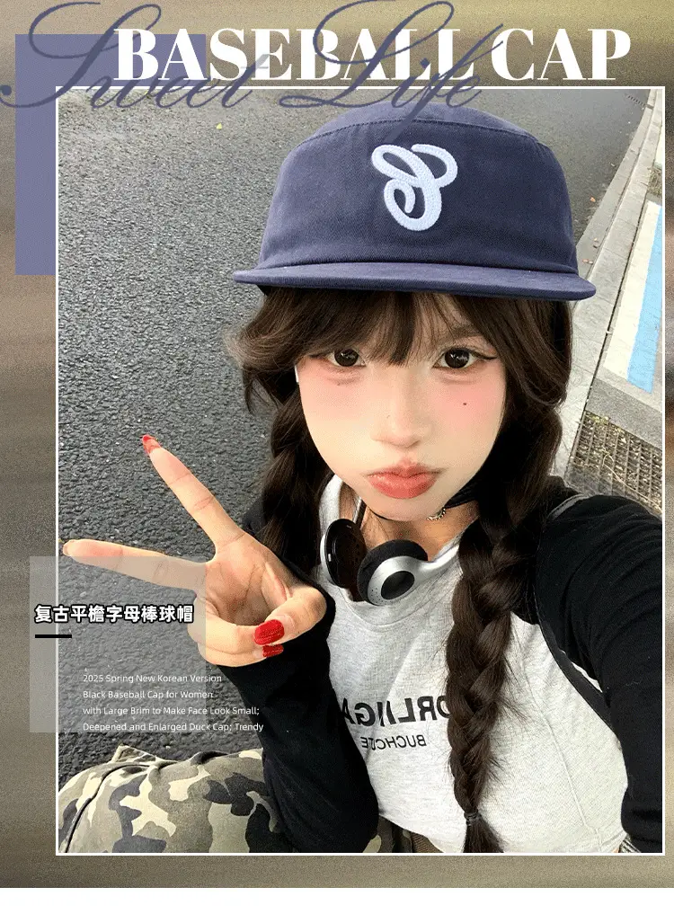 Women Duckbill Cap Black Blue Embroidered Early Autumn — feature 1