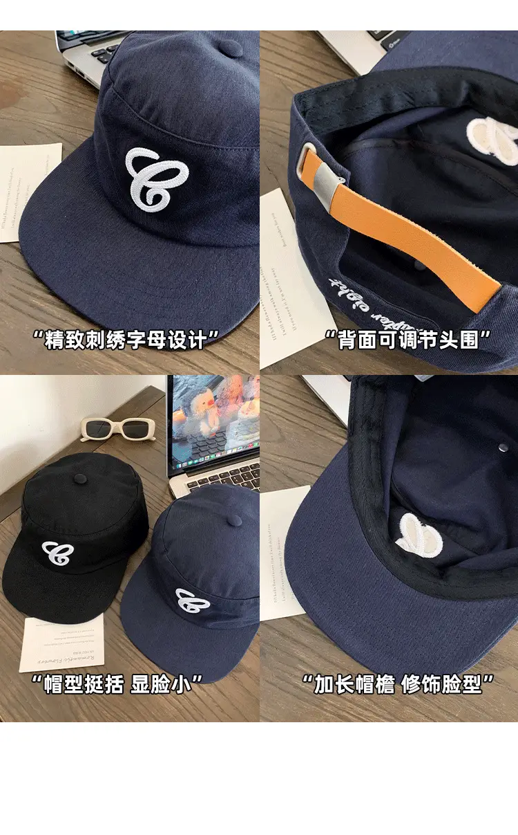 Women Duckbill Cap Black Blue Embroidered Early Autumn — feature 3