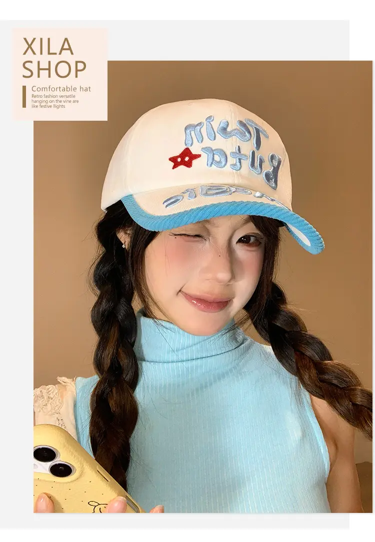 Women Korean Style Three-Dimensional Letter Cap Blue White — feature 4