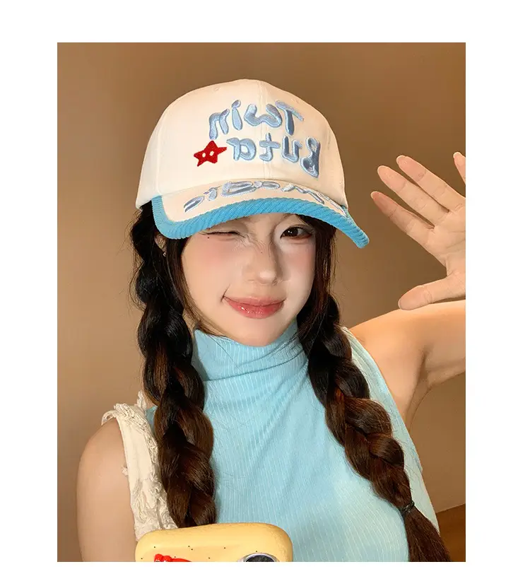 Women Korean Style Three-Dimensional Letter Cap Blue White — feature 7
