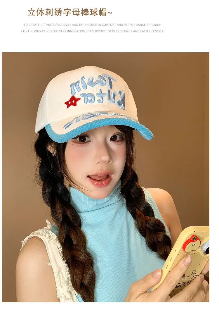 Women Korean Style Three-Dimensional Letter Cap Blue White — feature 8