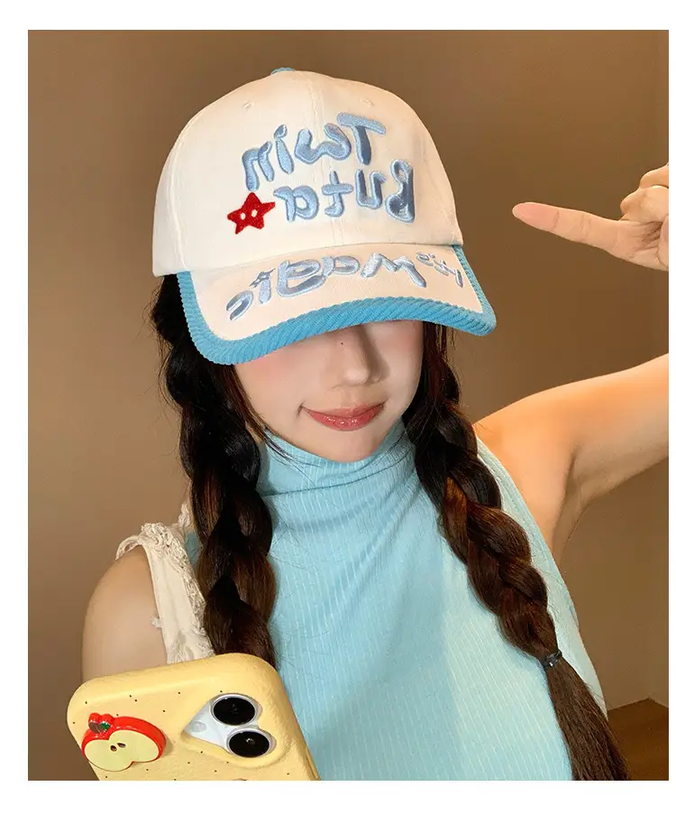 Women Korean Style Three-Dimensional Letter Cap Blue White — feature 9