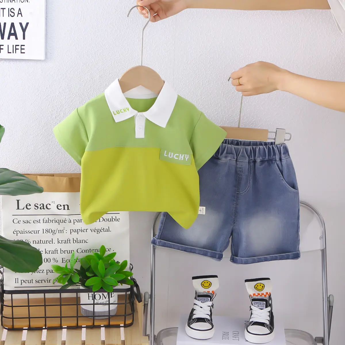 Boys Navy Blue White Polo Shorts Set Summer - Image 4
