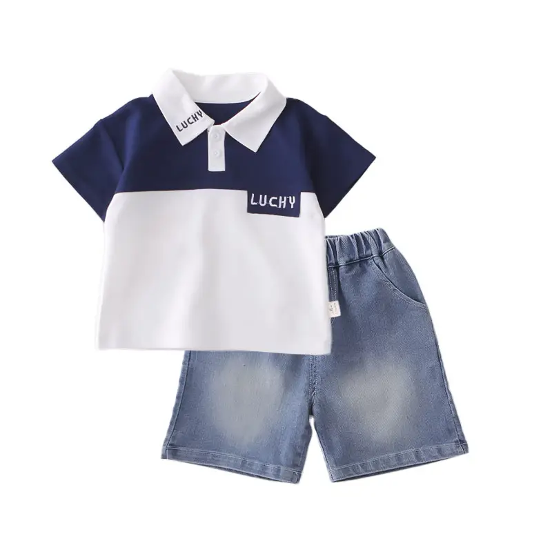 Boys Navy Blue White Polo Shorts Set Summer - Image 7