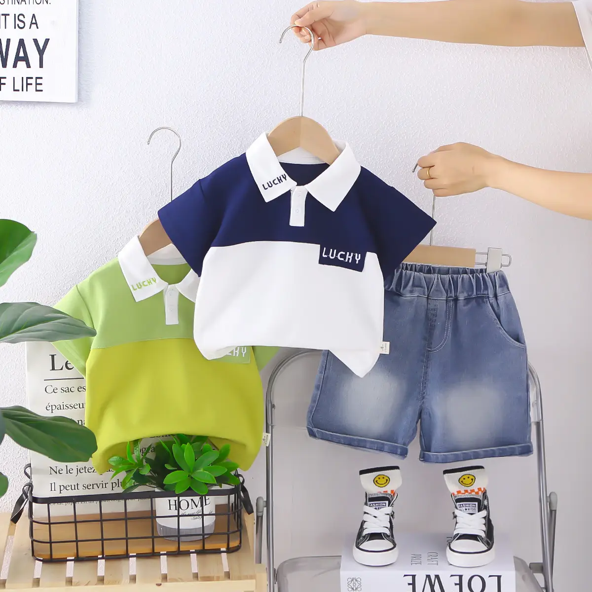 Boys Navy Blue White Polo Shorts Set Summer โ feature 1