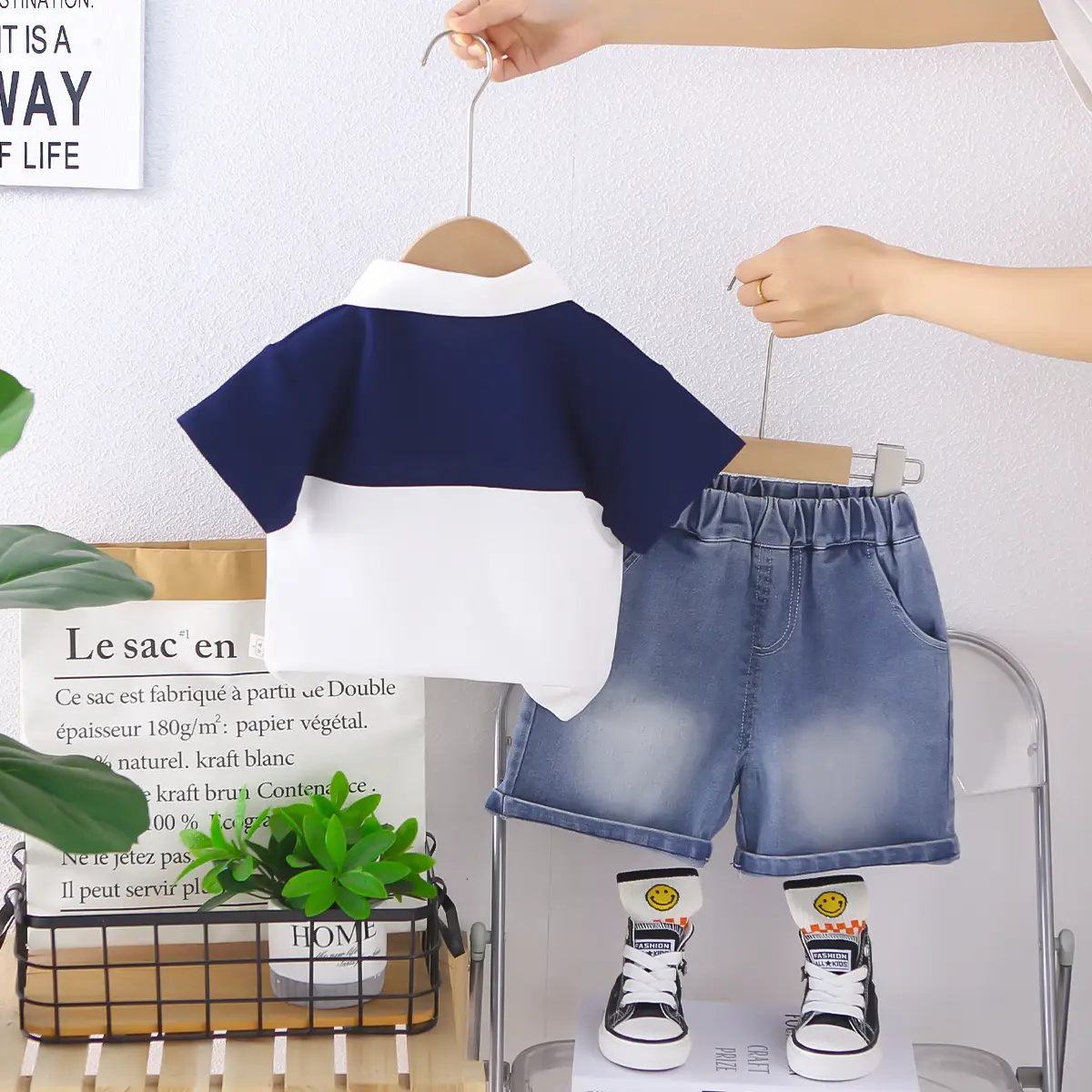 Boys Navy Blue White Polo Shorts Set Summer โ feature 4