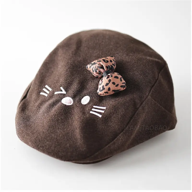 Women Woolen Cat Bow Cap Brown Face Show - Image 7