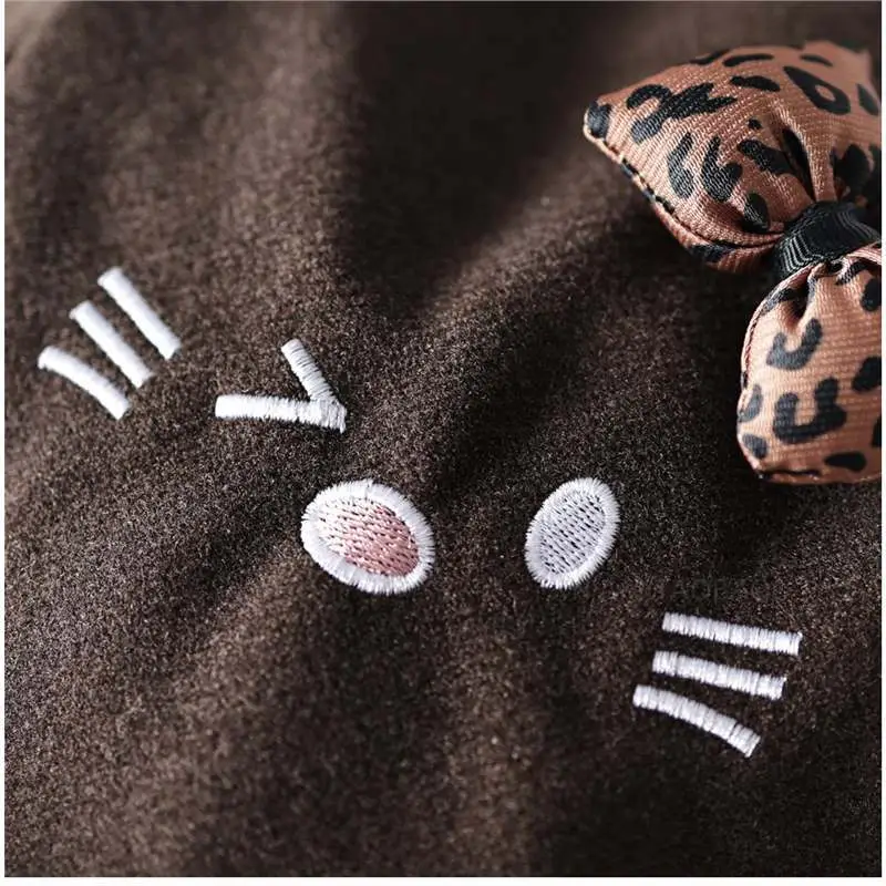 Women Woolen Cat Bow Cap Brown Face Show - Image 8
