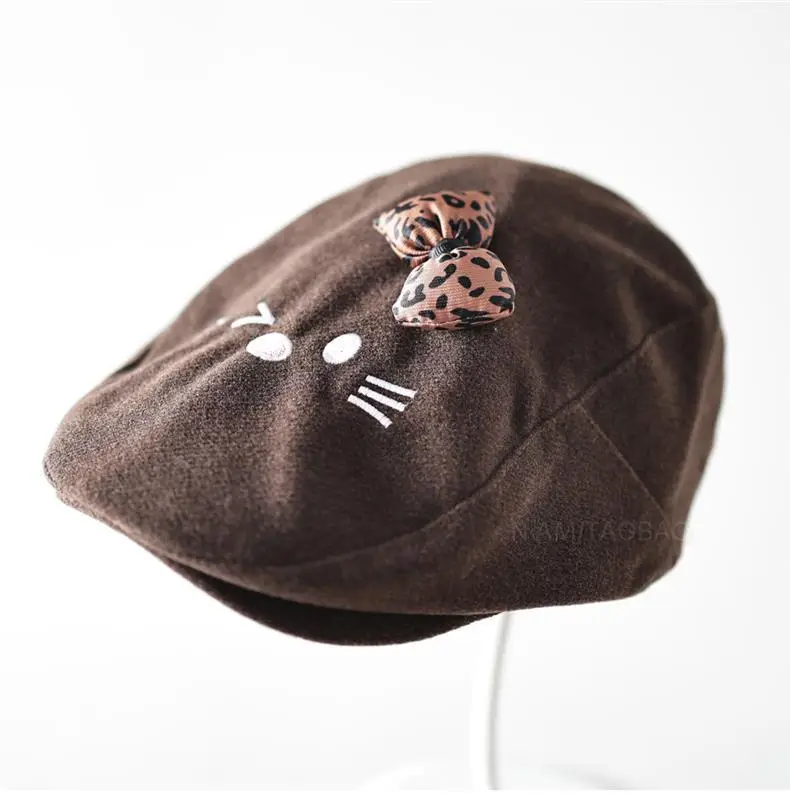 Women Woolen Cat Bow Cap Brown Face Show — feature 12