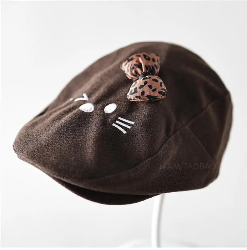 Women Woolen Cat Bow Cap Brown Face Show — feature 13