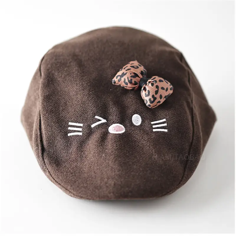 Women Woolen Cat Bow Cap Brown Face Show - Image 2