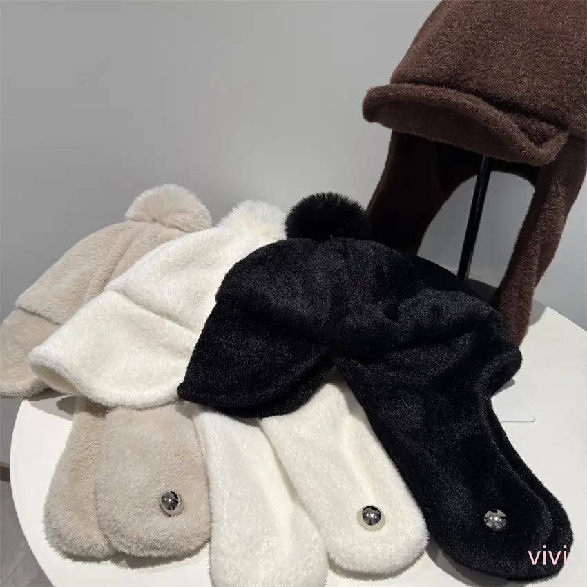 Women Pom-Pom Trapper Hat Winter Ear Protection Warm Aviator Cap - Image 6