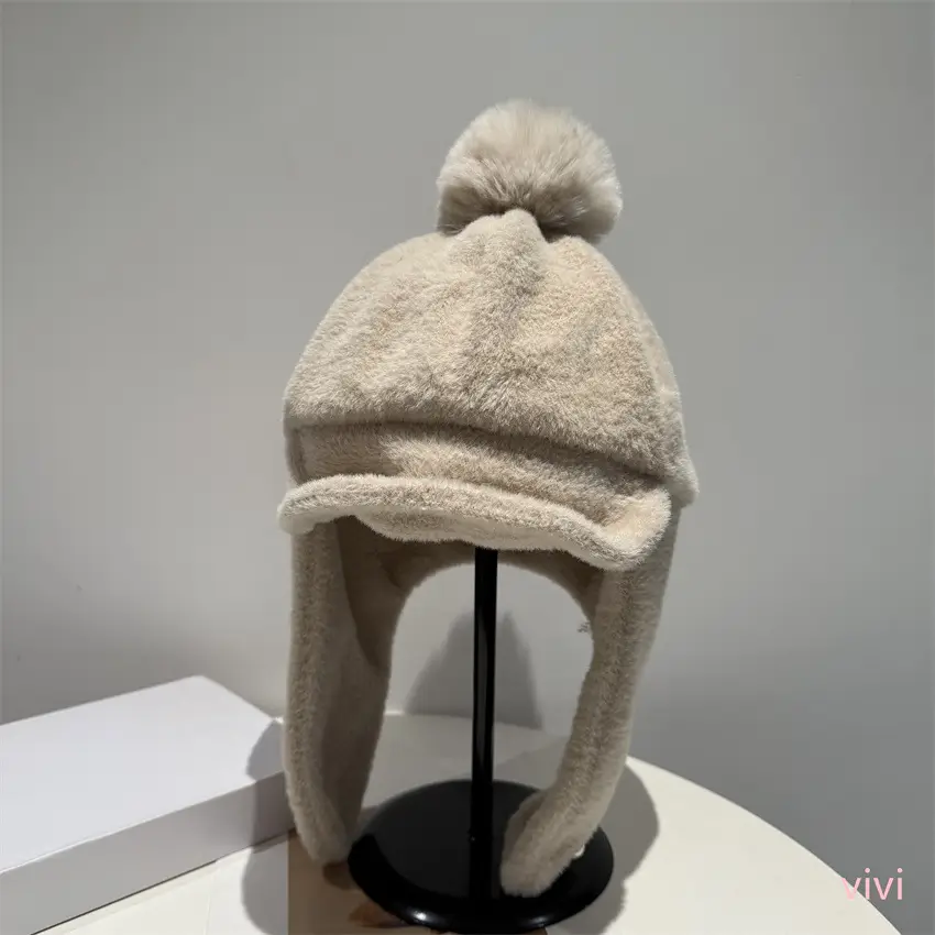 Women Pom-Pom Trapper Hat Winter Ear Protection Warm Aviator Cap - Image 3
