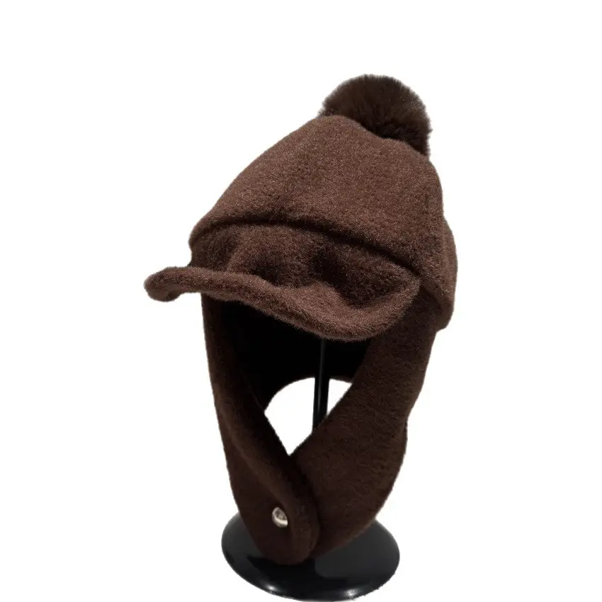 Women Pom-Pom Trapper Hat Winter Ear Protection Warm Aviator Cap - Image 8