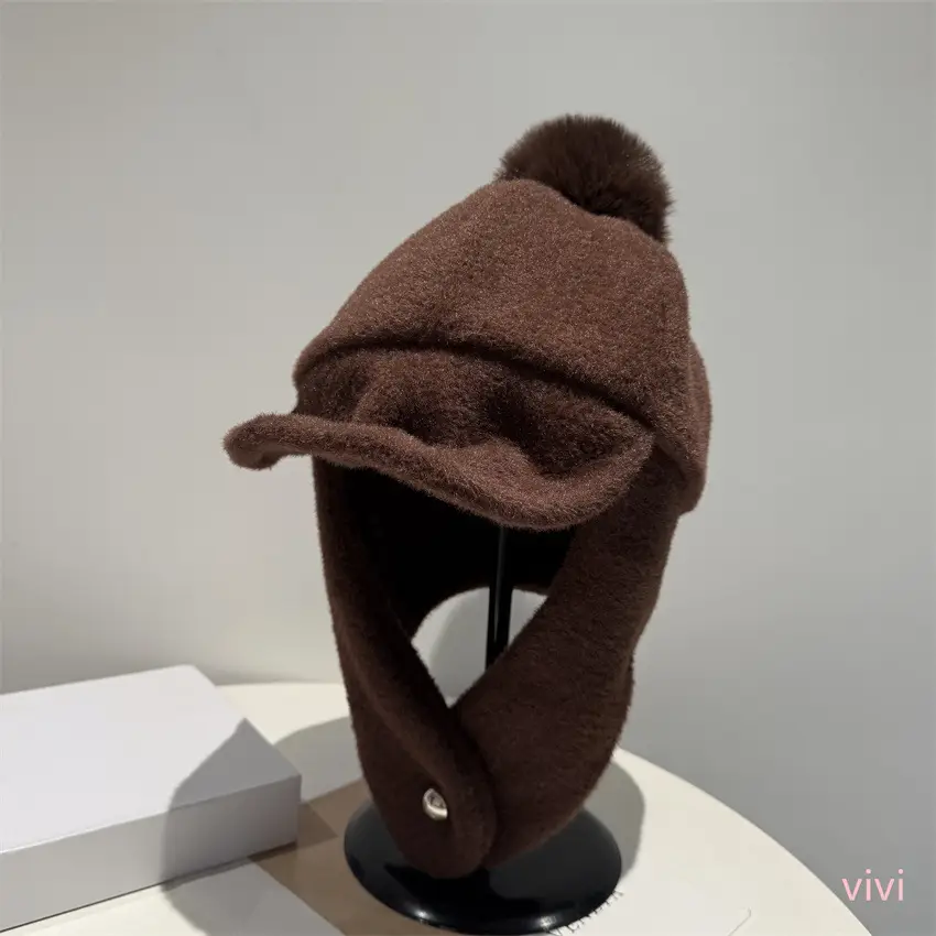 Women Pom-Pom Trapper Hat Winter Ear Protection Warm Aviator Cap — feature 5