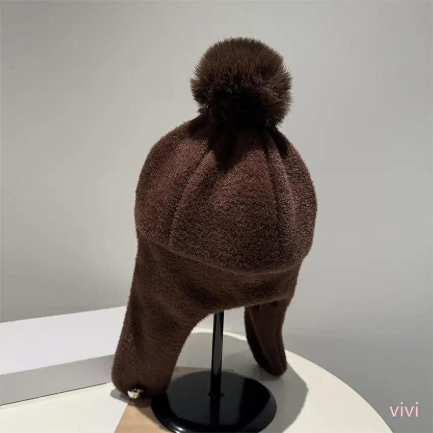 Women Pom-Pom Trapper Hat Winter Ear Protection Warm Aviator Cap — feature 6