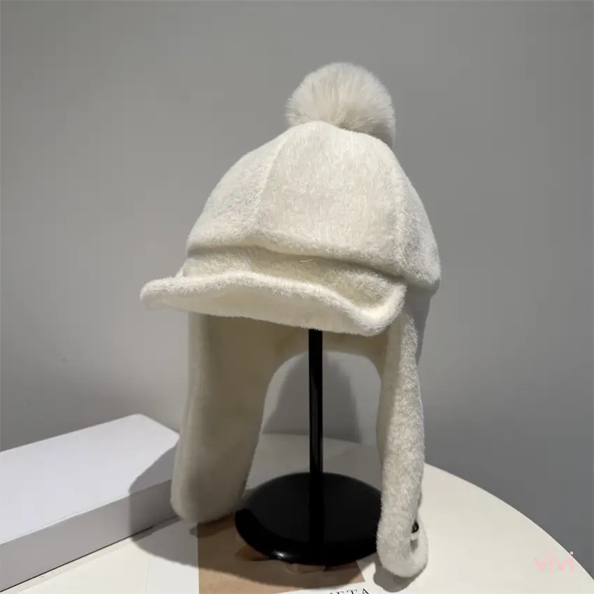 Women Pom-Pom Trapper Hat Winter Ear Protection Warm Aviator Cap - Image 2